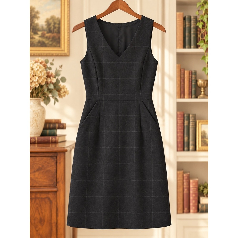 NWT Charcoal Plaid Wool Blend Pinafore Dress Size 10 Academia Office Preppy